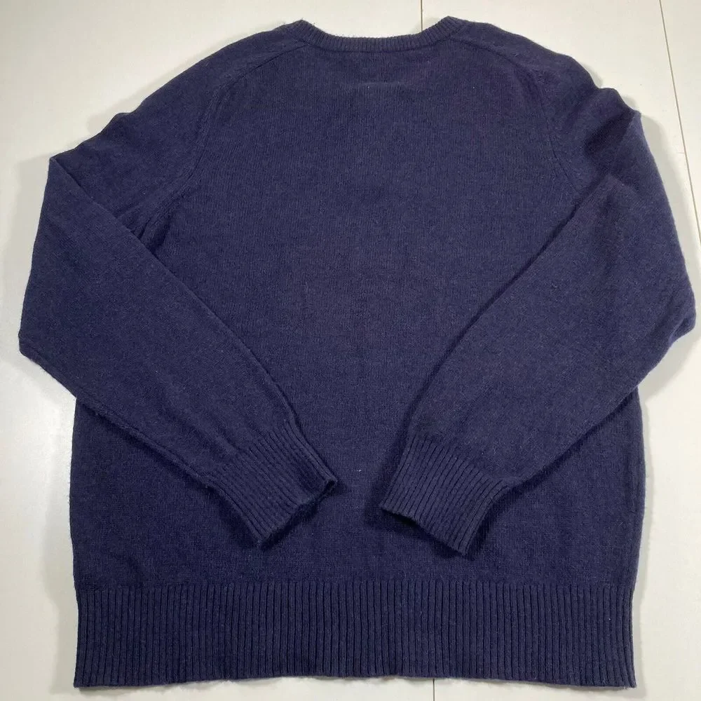 J Crew Henley Sweater XL Navy Blue Pullover Lambswool‎ Blend Crewneck Classic